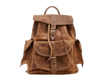 ISIDORA LARGE Waxed Leather Backpack - Knapsack from Full Grain Leather