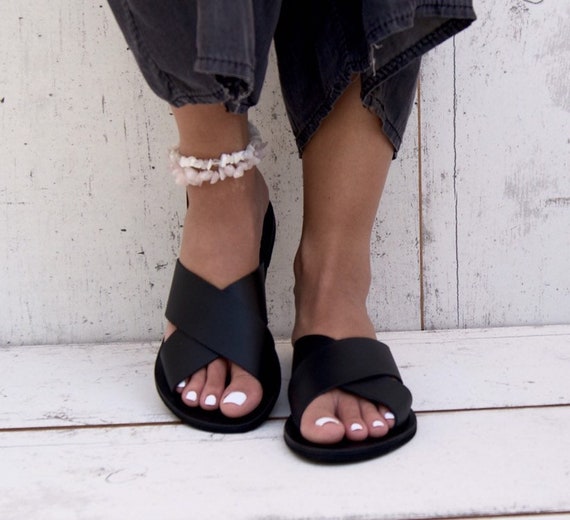 Ermioni Leather Sandals/ Handmade Greek Sandals Flat | Etsy