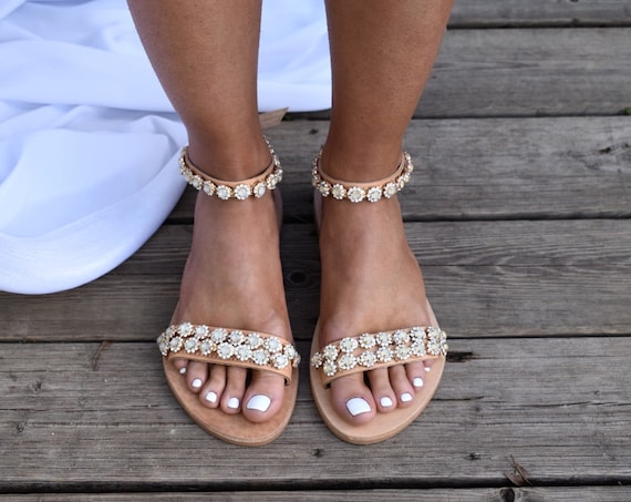 Decorated Bridal Sandals wedding Sandals leather Sandals handmade to Order beach Wedding Shoes bridal Shoes iridessa Etsy