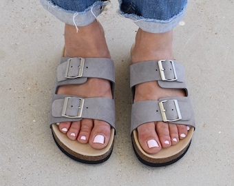 Handmade Greek Leather Buckle Slides: Women's Summer Sandals