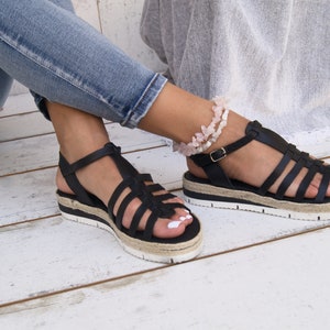 CANDY Espadrilles/ Black Edition.Greek leather sandals.Ancient Greek sandals.Platform sandals.