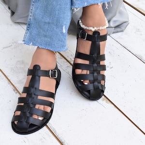 EZEROSY2 BLACK Gladiator sandals,Strappy Sandals, Leather sandals, Greek sandals, Strappy sandals, Women sandals