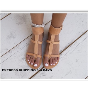 CINTIA Sandals/ Greek leather sandals/ ankle cuff sandals/ ancient grecian sandals/ handmade thong sandals/ roman sandals/ natural sandals image 1