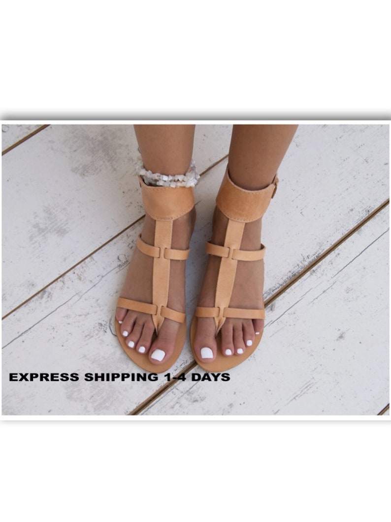 CINTIA Sandals/ Greek leather sandals/ ankle cuff sandals/ ancient grecian sandals/ handmade thong sandals/ roman sandals/ natural sandals image 1