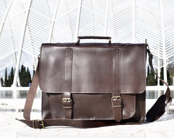 LYDIA 17 inch  leather briefcase/ messenger bag/ shoulder bag/ laptop bag/ mens bag/ crossbody bag