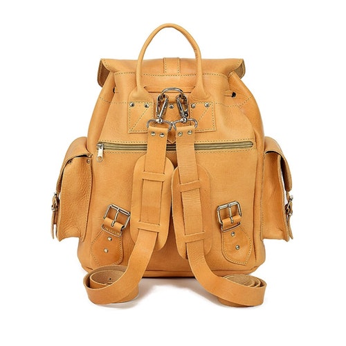 Genuine Leather Backpack “ISIDORA” Large.3pockets.Natural Color.Handmade shops in Greece.