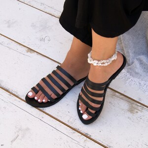 THALIA sandals/ancient greek leather sandals/strappy sandals/roman sandals/toe ring sandals/classic leather sandals/handmade black sandals. image 4