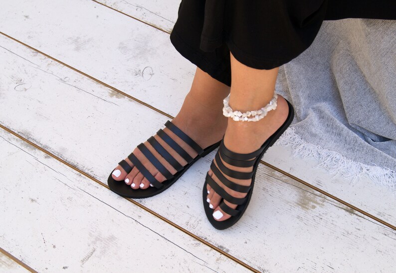 THALIA sandals/ancient greek leather sandals/strappy sandals/roman sandals/toe ring sandals/classic leather sandals/handmade black sandals. image 4
