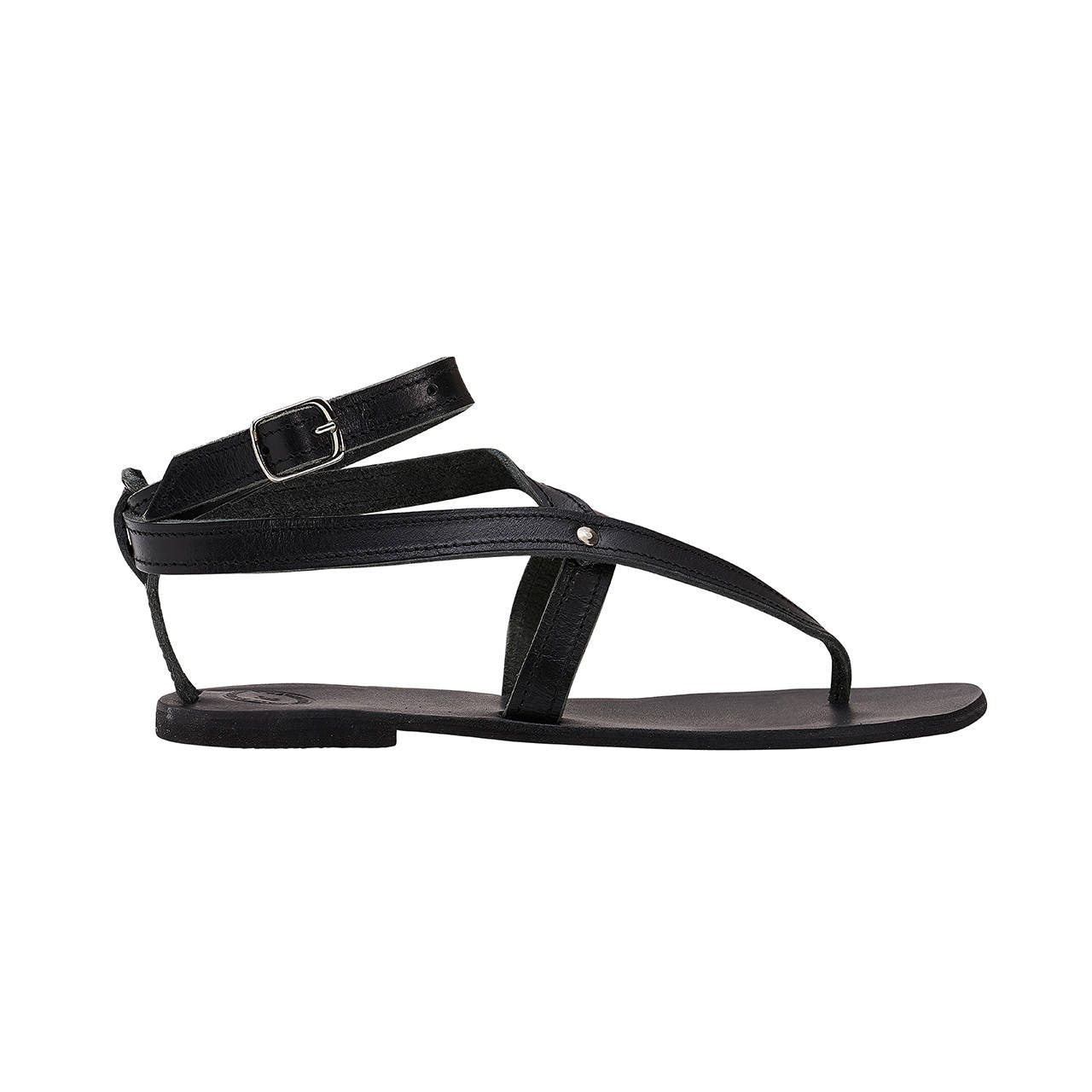 AGNETE BLACK Sandals/ Greek Leather Sandals/ Ankle Cuff | Etsy
