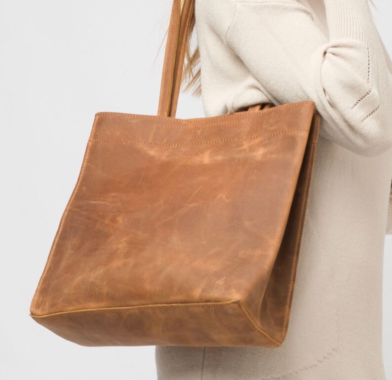 Leather Tote Bag/ women's handbag/ Large Leather Shopping bag/ shoulder bag/ genuine leather tote/ ladies tote/ women's tote image 2