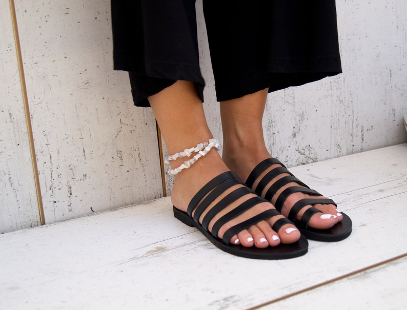 THALIA sandals/ancient greek leather sandals/strappy sandals/roman sandals/toe ring sandals/classic leather sandals/handmade black sandals. image 5
