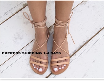 ARIADNE ancient Greek leather sandals/ strappy sandals/ roman sandals/ women flat sandals/ classic leather sandals/ handmade sandals