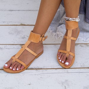 CINTIA Sandals/ Greek leather sandals/ ankle cuff sandals/ ancient grecian sandals/ handmade thong sandals/ roman sandals/ natural sandals image 3