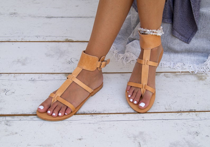 CINTIA Sandals/ Greek leather sandals/ ankle cuff sandals/ ancient grecian sandals/ handmade thong sandals/ roman sandals/ natural sandals image 3