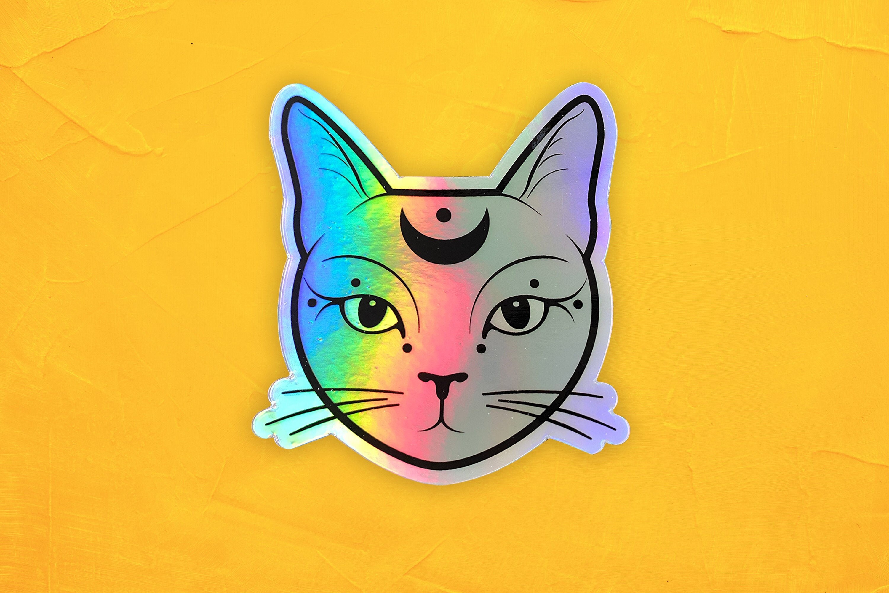 Holographic Cat Sticker DiscoCat Holo Sticker Vinyl Etsy
