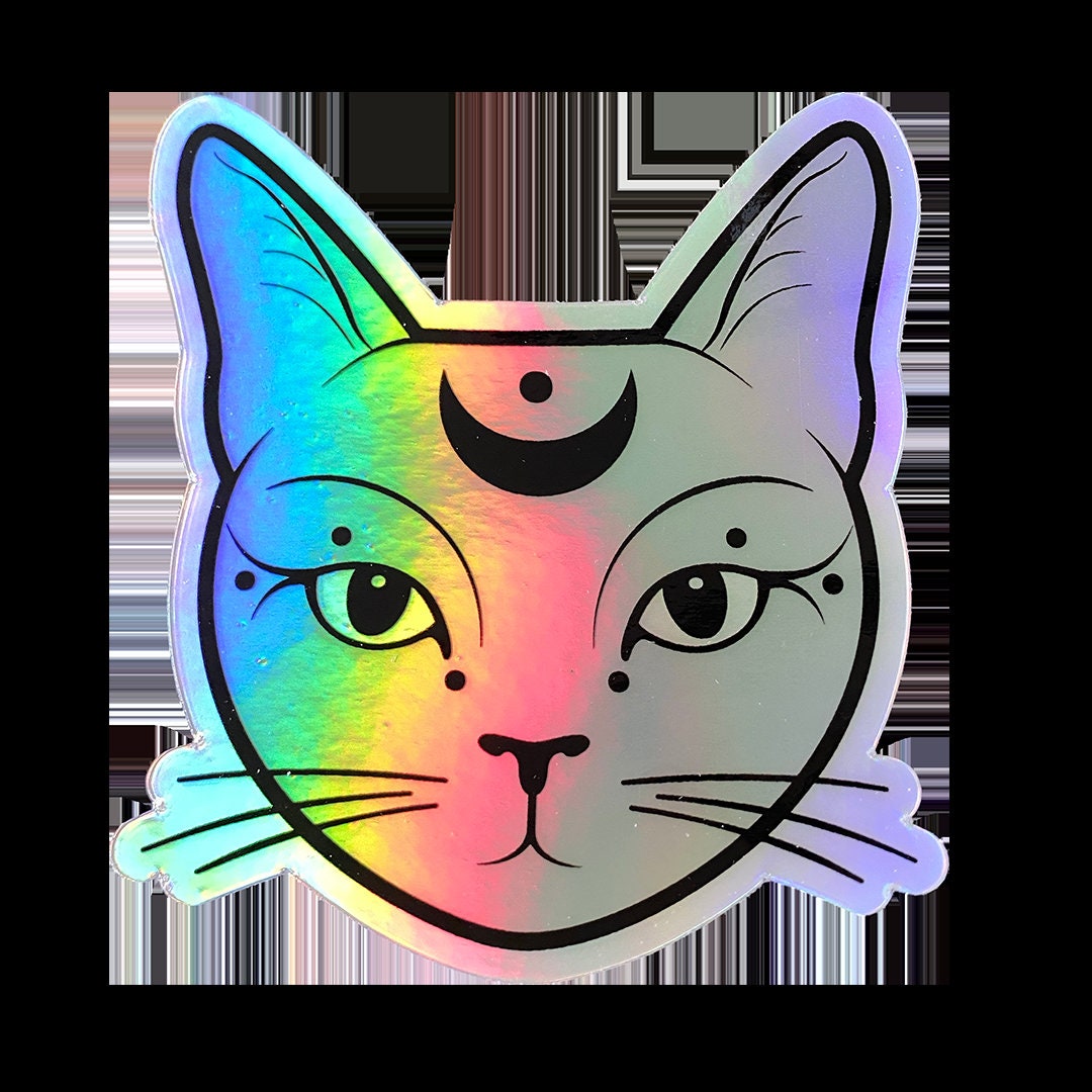 Holographic Cat Sticker DiscoCat Holo Sticker Vinyl Etsy