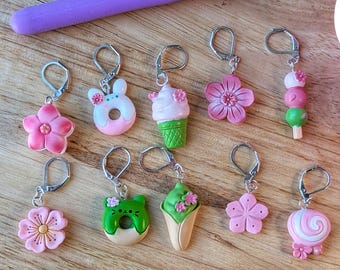 Cute Kawaii Cookies Stitch markers - resin crochet or knitting progress keepers  clasps panda smores cherries waffle bear bunny