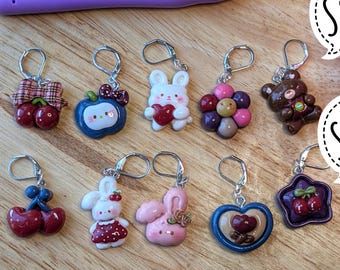 Cute veggie Stitch markers - resin crochet or knitting progress keepers, set of five with clasps, kawai
