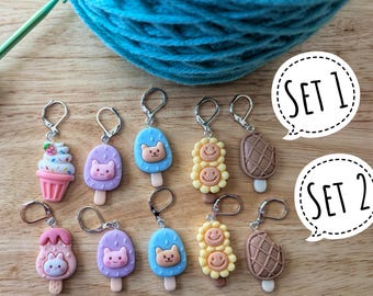 Cute veggie Stitch markers - resin crochet or knitting progress keepers, set of five with clasps, kawai