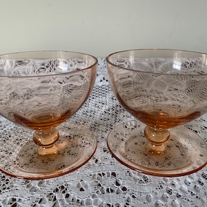 Pair of Art Deco Sundae Glass Dishes in Peach / Copper