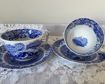 2 Spode Blue Italian Large Breakfast Cups and  Saucers