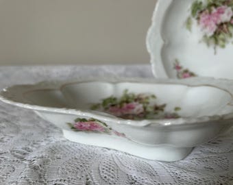 Zwei Antike Servierschalen - Mit Rosa Rosenmuster