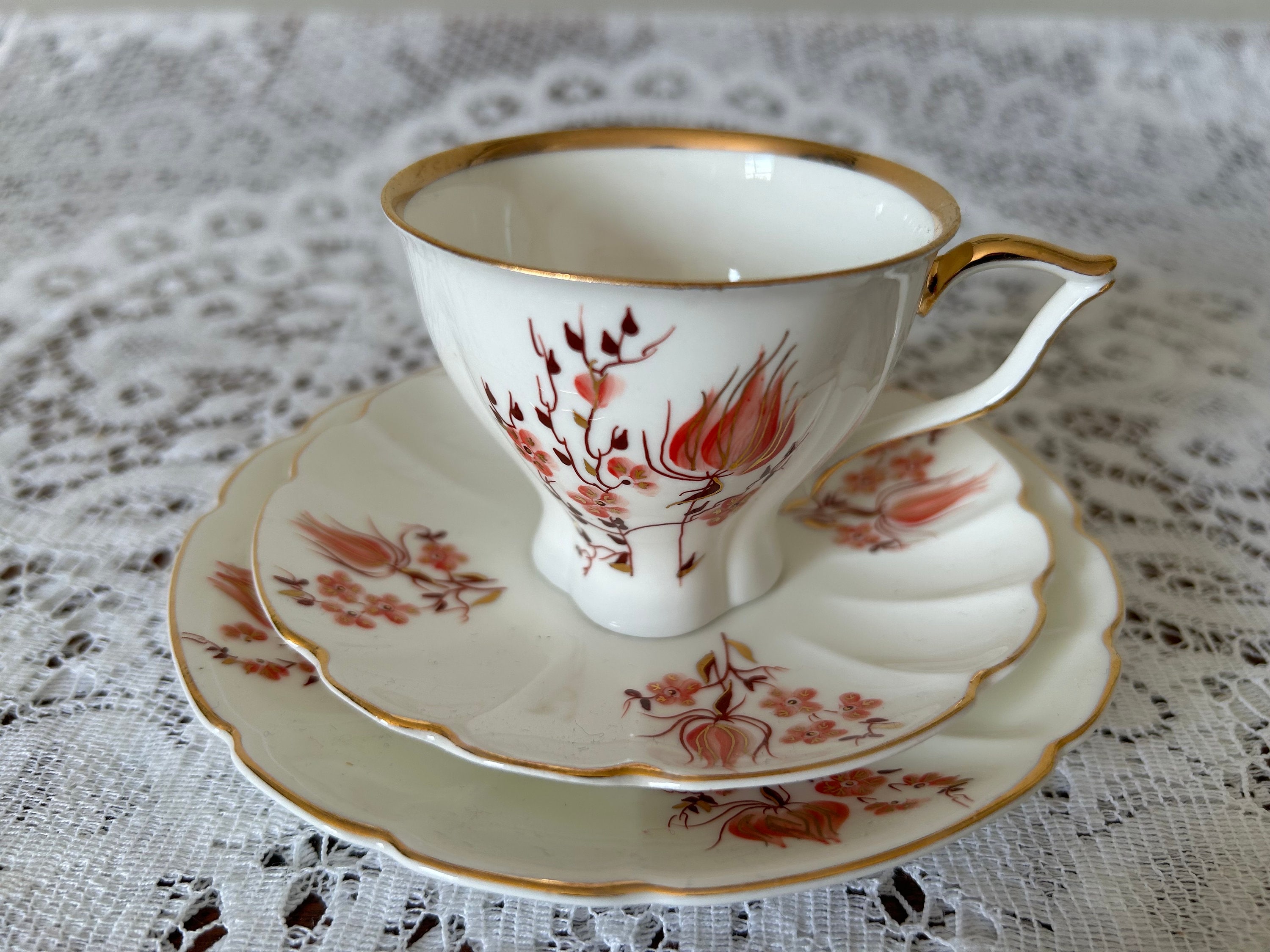 Vintage Jiesia Bone China Trio - From Latvia, Fluted Shape With