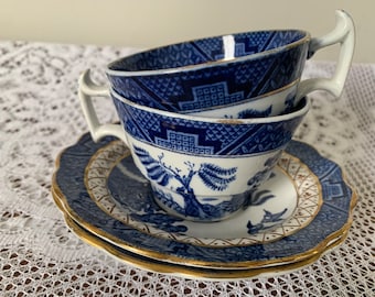 2 Vintage Booth's Real Old Willow Teacups and Saucers