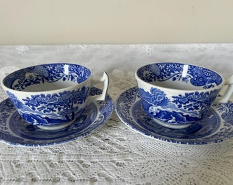 2 Spode Blue Italienische Teetassen und Untertassen