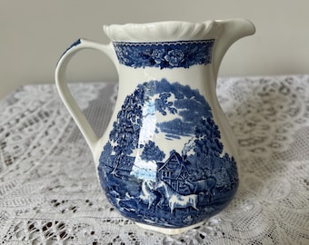 Vintage Adams Ironstone English Scenic Blue Pitcher - 1.5Pints