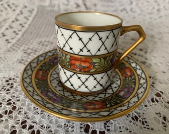 Antique Fraureuth Dresden Porcelain Demitasse Miniature Cup and Saucer