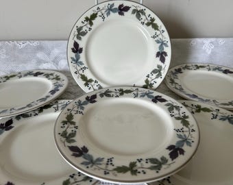 6 Vintage Royal Doulton Bone China Beilagenteller - Burgunder Muster