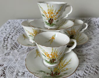 4 Vintage Royal Stafford Bone China Teacups and Saucers