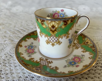 Vintage Shelley Green Sheraton Muster Kaffeedose und Untertasse - 13290