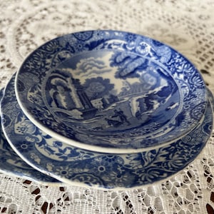 3 Copeland Spode Blue Italian Design Small Plates / Dishes - Blue Back-Stamps