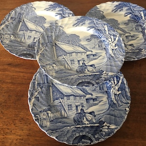 4 Old Foley James Kent Blue and White Tea Plates
