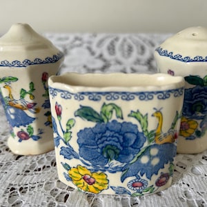 Vintage Mason’s Ironstone Regency Design Salt and Pepper Shakers with Stick Pot