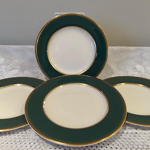 Set of 4 Vintage Crown Ducal Bone China Green and White Deeside Pattern Espresso Cups and Saucers