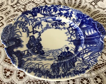 Vintage Royal Crown Derby blue and white Mikado pattern cake / serving plate
