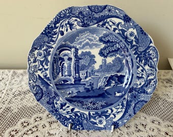 Copeland Spode Octagonal Blue Italian Cake Serving Plate - 10” Diameter