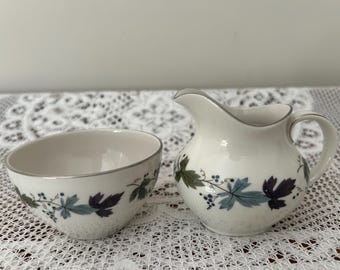 Royal Doulton Bone China Milk Jug, Sugar Bowl and Cake Plate - Burgundy Pattern
