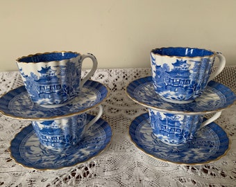 4 Antique Copeland Mandarin Pattern Tea Cups and Saucers