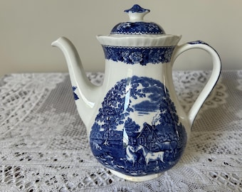 Vintage Adams Ironstone English Scenic Blue Coffee /Tea Pot