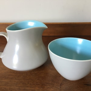 Retro Poole Pottery Twintone Dove Grey and Sky Blue Milk Jug/Creamer and Sugar Bowl