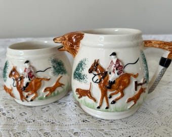 Vintage PPC Fuchsjagd Szene Milchkännchen und Zuckerdose