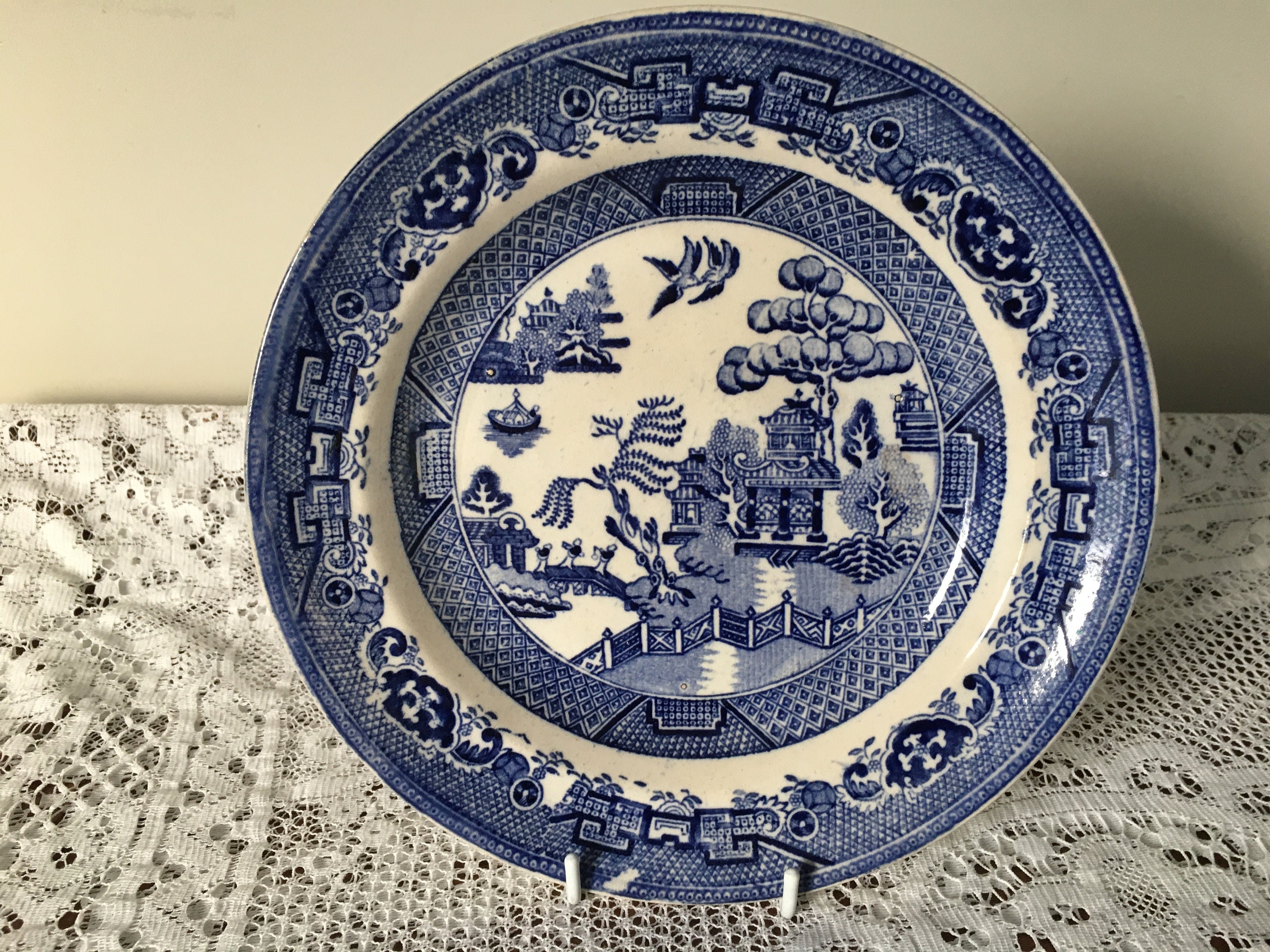 Antique Blue and White Willow Pattern Plate- 24cm Diameter