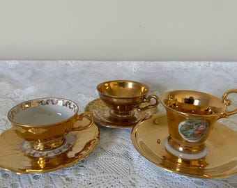 Drei Vintage Bayerische Gold Demi Tasse - Darunter Bareuther