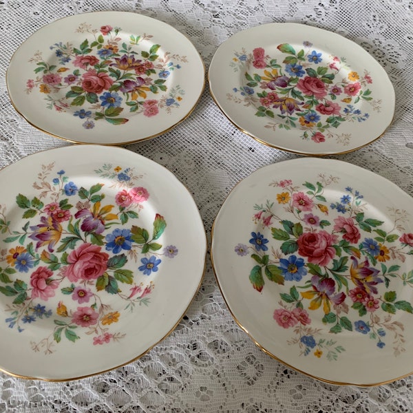 4 Vintage Paragon Bone China Floral Tea Plates - 6" Diameter