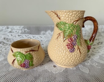 Vintage Wade Bramble Majolica Milk Jug and Sugar Bowl