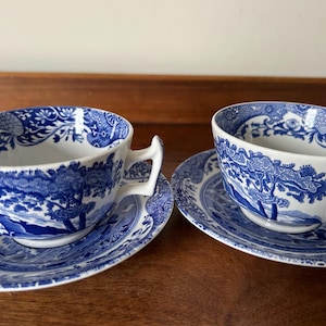 2 Spode Blue Italian Teacups and Saucers